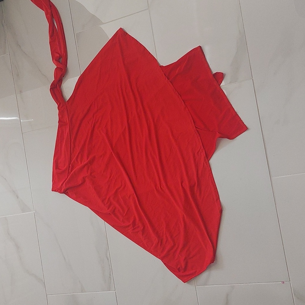 Womens red tie neck shirr